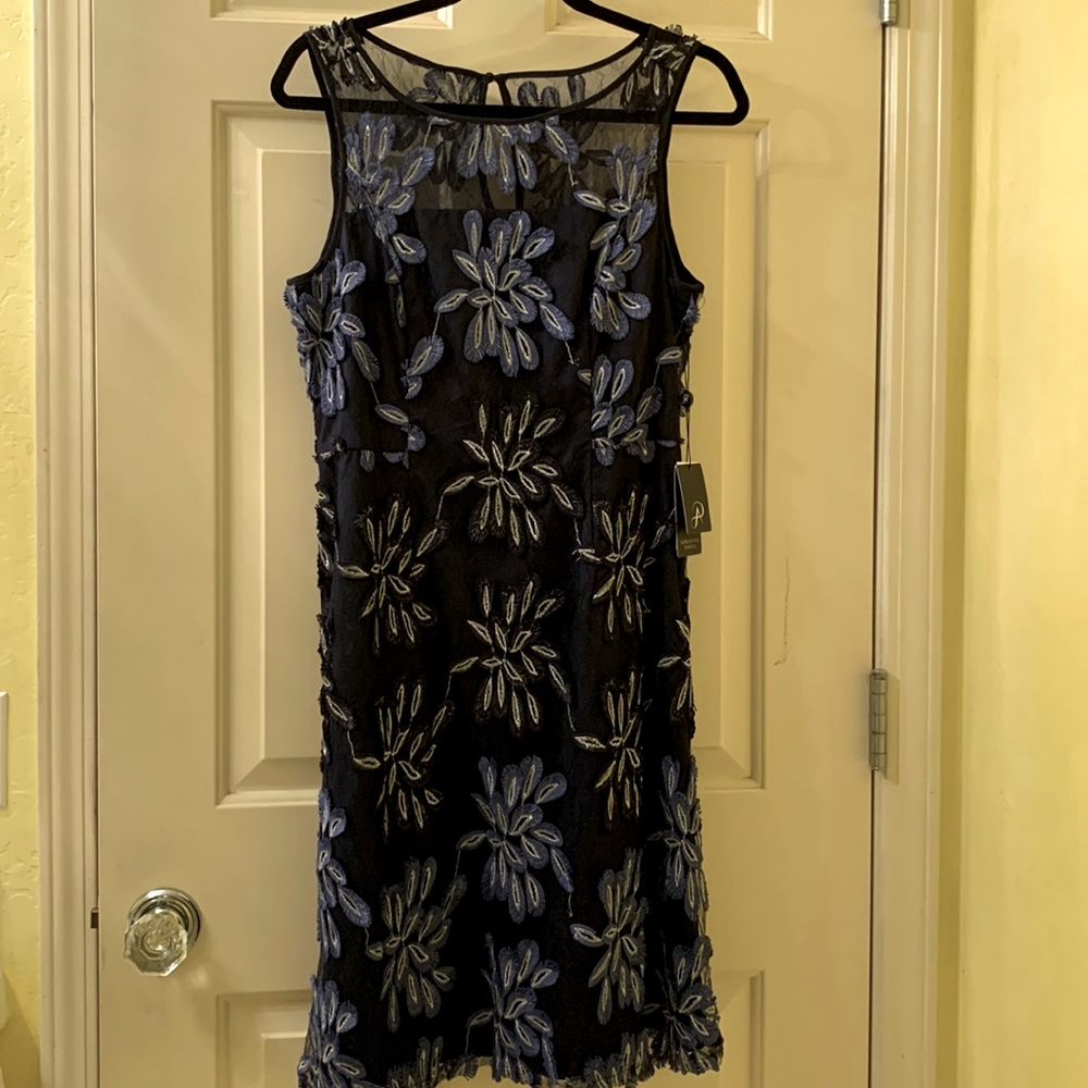 Adrianna appellate midi dress size 10 navy blue with flowers